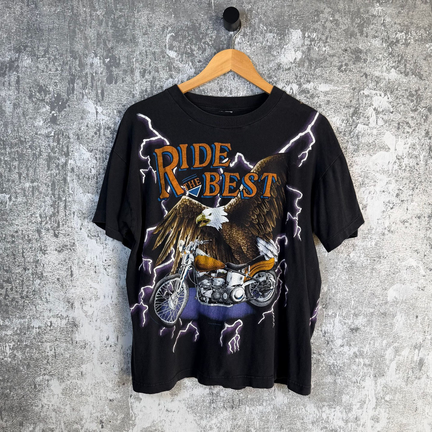 American Thunder Ride The Best 90's Eagle Motorcycle Tee Size Large